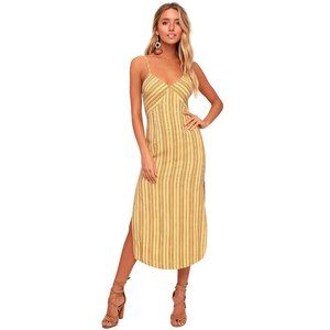 Lulu's White Sands Yellow Striped Tie-Back Midi Dress Amuse Society Medium